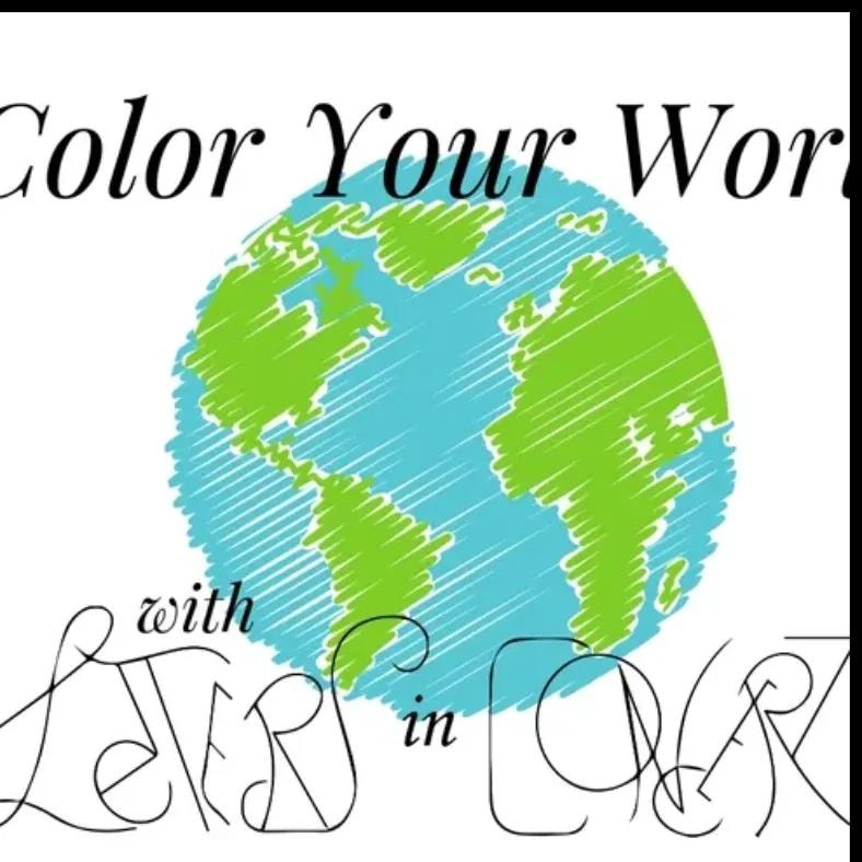 Hand-drawn globe with Color Your World lettering